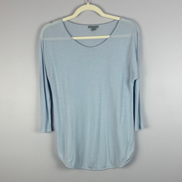 COS Soft Blue Semi Sheer Chic Minimalist Quiet Luxury 3/4 Sleeve XS Top - Picture 2 of 7